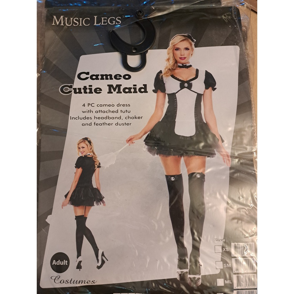 Music Legs Cameo Cutie Maid 4 PC Costume Set Black White XL 70455